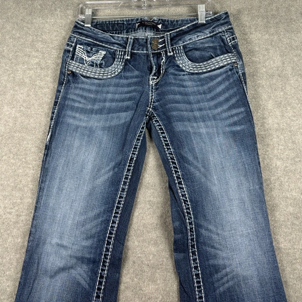 Vigoss Bootcut Jeans Thick Contrast Stitch Embroidered Pockets Size 29/7 Blue